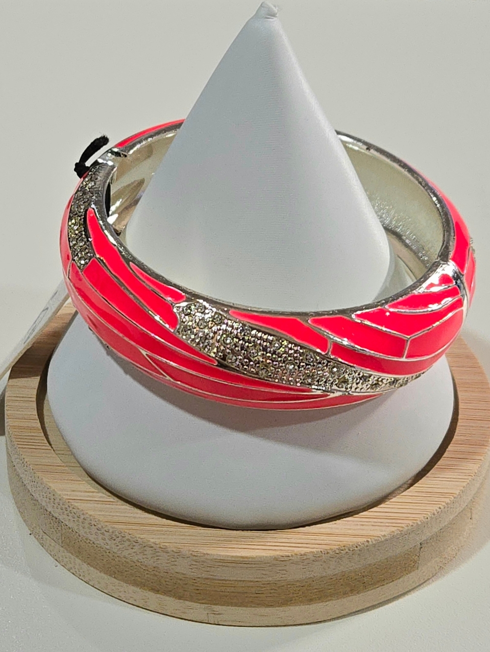 Nordstrom Sequin NYC‎ Coral-Orange Enamel & Crystals Art Deco Hinge Bangle NWT